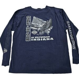 Harley Davidson Men's Long Sleeve T-SHIRT Eagle American Flag Y2K Size 2xl